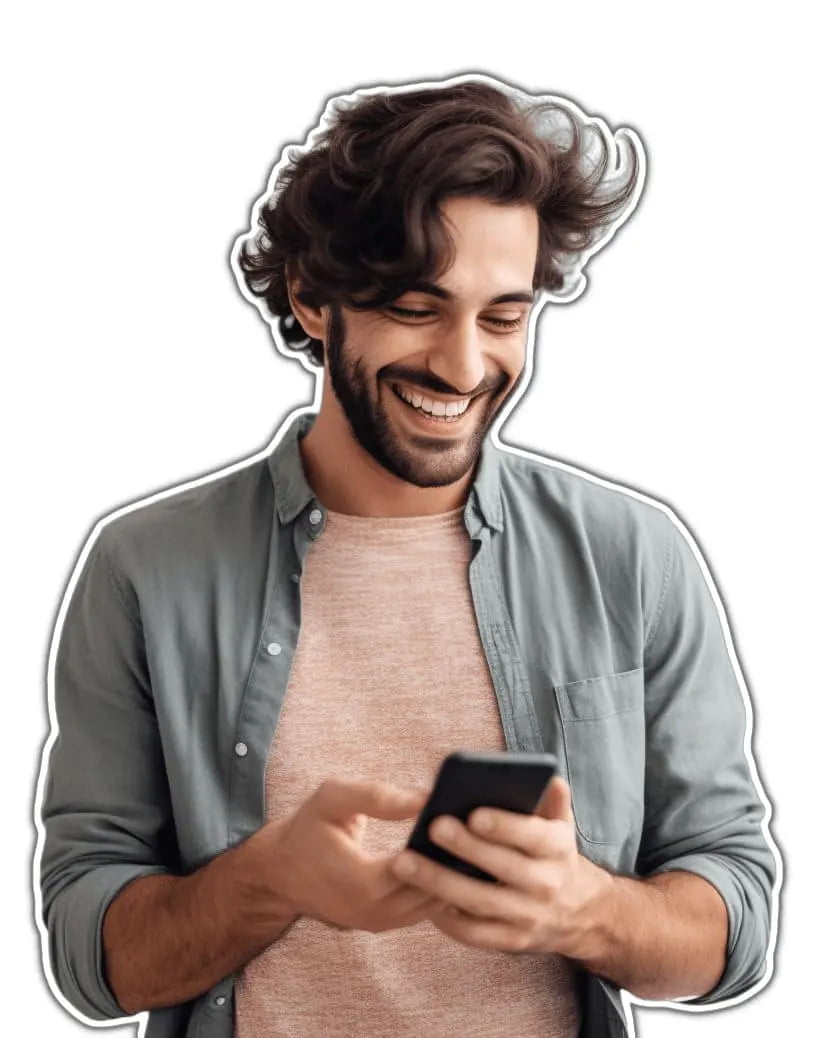 A man operating his phone symbolizing operating Zoho apps on the go